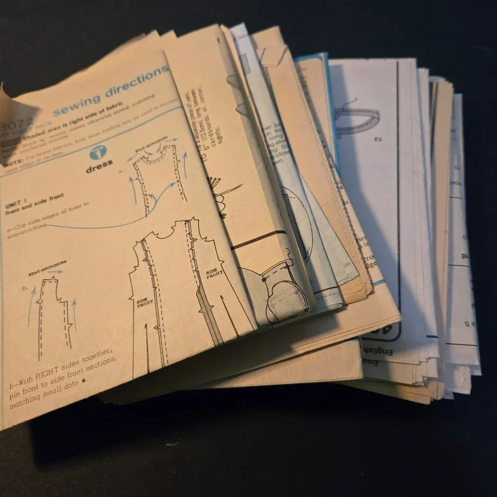 Sewing Pattern instruction paper lot Scrapbooking Junk Journal Collage Ephemera